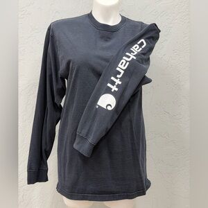 Carhartt Long Sleeve Logo Shirt Large Black Original Fit Workwear Graphic Tee